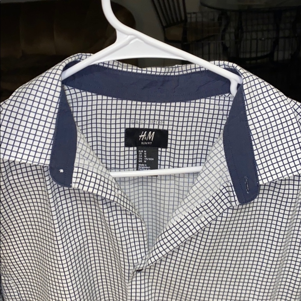 NAVY/WHITE PLAIDED WORK LONG SLEEVE BUTTON DWN